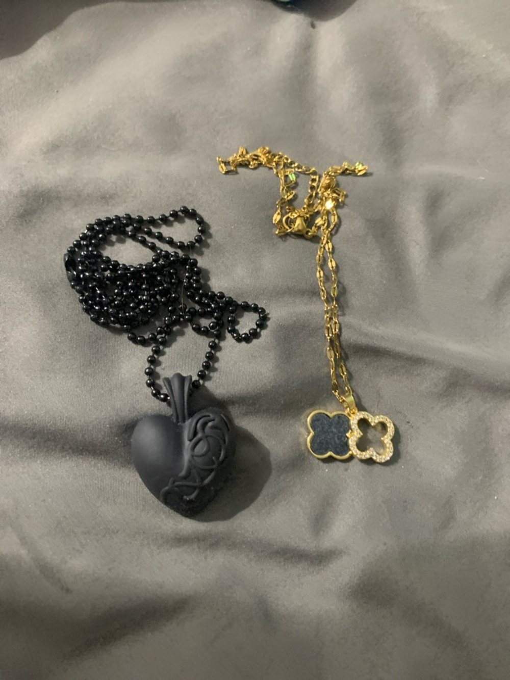 Black Heart Pendant Necklace with Beaded Chain